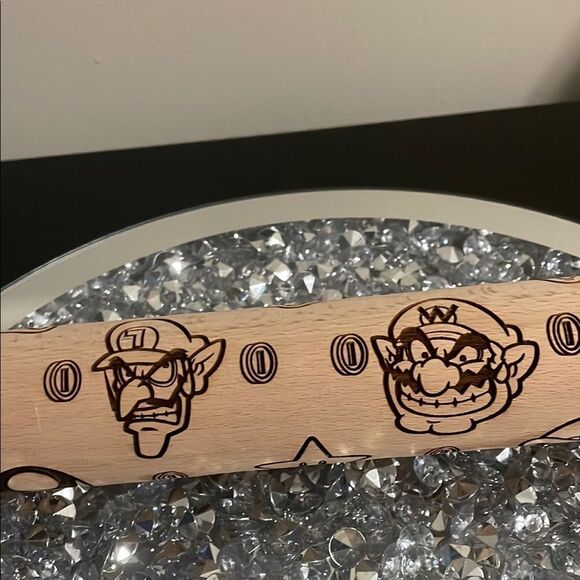 Mario Luigi Themed embossed Wooden Rolling Pin 2017 Nintendo kitchen baking tool - Picture 3 of 7